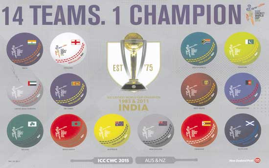 ICC Cricket World Cup 2015 New Zealand Souvenir Sheet Indian Version