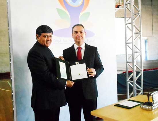 Customised stamp on International Yoga Day from Brazil