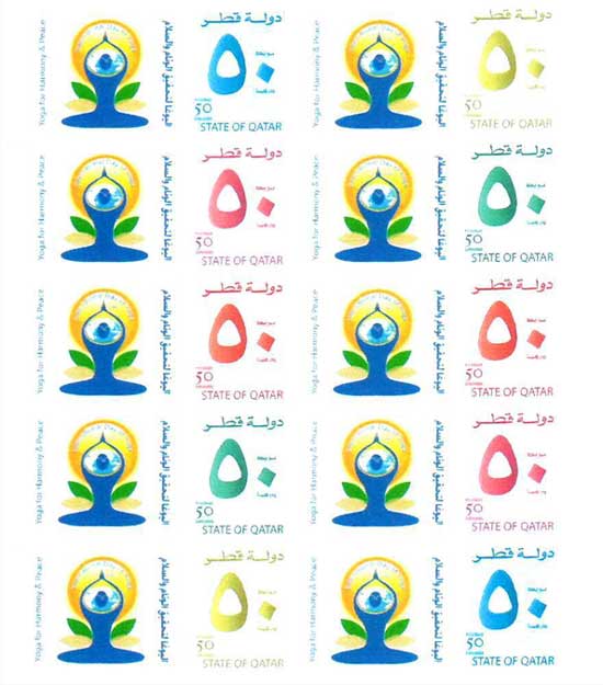 Commemorative Stamps on First International Yoga Day released by Q-Post, Qatar