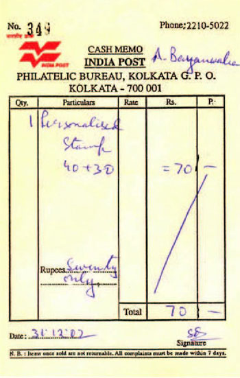 Personalised Stamps issued at Kolkata